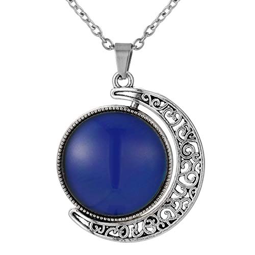 FM FM42 Temperature Sensing Color Changing Pendant Necklace with 19.29" Stainless Steel Rolo Chain - color: Rotatable Double-sided Moon