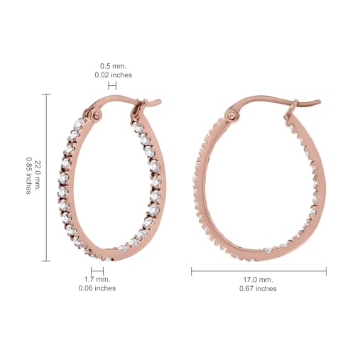 Hoops & Loops 925 Sterling Silver Cubic Zirconia Inside Out Oval Hoop Earrings for Women, 20mm 25mm 30mm - color: 20mm-Rose Gold