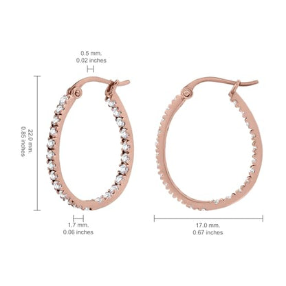 Hoops & Loops 925 Sterling Silver Cubic Zirconia Inside Out Oval Hoop Earrings for Women, 20mm 25mm 30mm - color: 20mm-Rose Gold