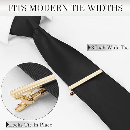 HAWSON Light Gold Silver Tie Clips for Mens Necktie, Elegant Satin Tie Bars Pins Tacks, Suit Tie Accessories Business Wedding Gifts - style: Light Gold Classic 1 (Concave Middle)