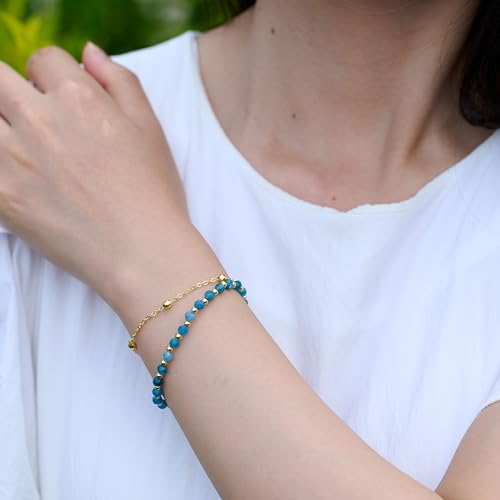 Farfume Crystal Beaded Bracelets for Women 4mm Natural Stone Jewelry Gifts | Natural Beads Gemstone,Handmade,Helper Tool,Yoga Protection,Hypoallergenic,Durability Wear - color: Apatite-Creativity