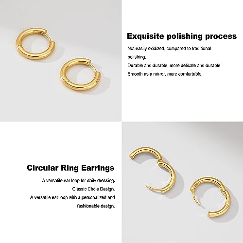 Silver Gold Hoop Earrings for Women Men, 316L Surgical Stainless Steel Huggie Hoop Earrings Set Hypoallergenic Small Cartilage Earrings Lightweight Hoop Earrings Huggie Set - color: Gold--8/10/12mm