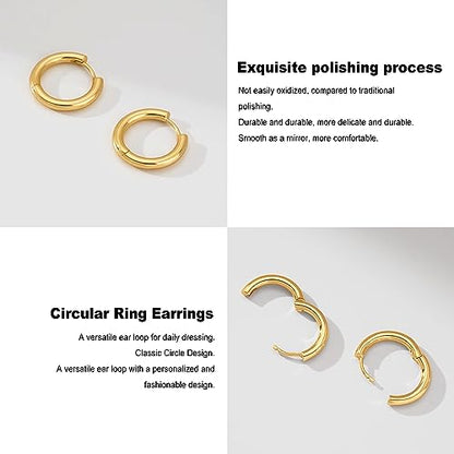 Silver Gold Hoop Earrings for Women Men, 316L Surgical Stainless Steel Huggie Hoop Earrings Set Hypoallergenic Small Cartilage Earrings Lightweight Hoop Earrings Huggie Set - color: Gold--8/10/12mm