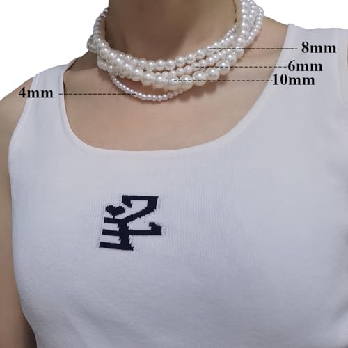 Pearl Necklace for Women, 4/6/8/10mm White Imitation Pearl Necklace, Round Faux Glass Pearl Necklace, Pearl Choker Necklace, Elegant Wedding Parties Necklace - color: Diameter of Pearl 6mm