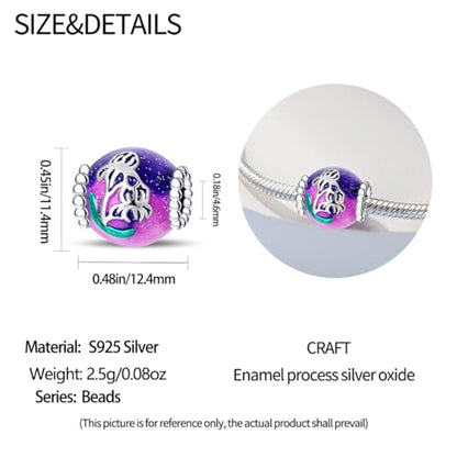 HappyStar 925 Sterling Silver Animal Dogs Charms Pendants fit Pandora Bracelets Necklaces Flowers Sports Travel Charms for Bracelets Women Jrwelry Gifts(with one Spacer Bead Charms) - style: Purple Iris Beads