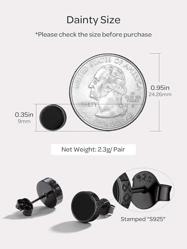 ChicSilver 925 Sterling Silver Viking Rune Natural Black Onyx Stud Earrings For Women Men - style: A: Side Runes-Black 8mm