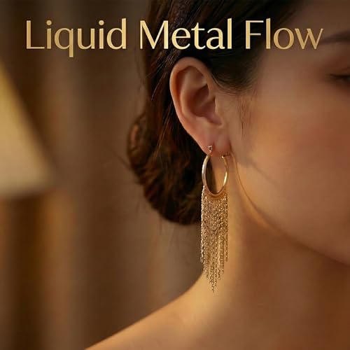 Gold Fringe Earrings for Women - Lightweight Statement Dangle Earrings with Stainless Steel Post, High Polish Long Tassel Drop Jewelry for Prom Wedding - color: Gold