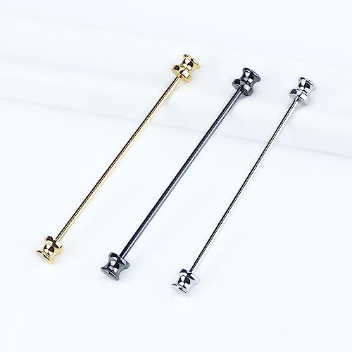 3PCS Men's Classic Brass Shirt Collar Bar Tie Pins Set for Wedding Business with Gift Box - color: Frustum Head