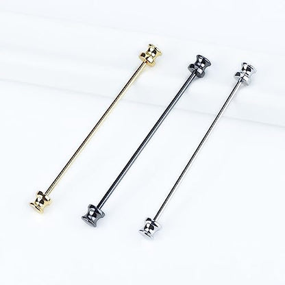 3PCS Men's Classic Brass Shirt Collar Bar Tie Pins Set for Wedding Business with Gift Box - color: Frustum Head