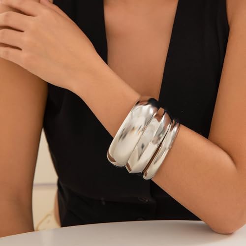 Chunky Gold Bangle Bracelets for Women Stack Wide Wrist Bracelets Gold Stackable Bracelets Jewelry - style: silver 1