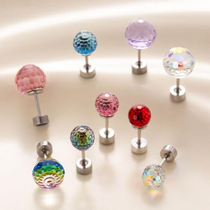 Dazzling Crystal Disco Ball Cartilage Stud Earrings for Women Mom Stainless Steel Austrian Colorful 6mm/8mm CZ Tragus Screw Flat Back Helix Tiny Studs Earring Fashion 60's 70's Jewelry Prom Party 20G - color: White,6mm