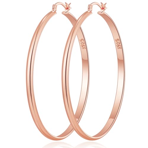 3mm Wide Large Hoop Earrings for Women Hypoallergenic 925 Sterling Silver Post Gold Earrings Lightweight Silver Hoop Earrings Oversize Big Gold Hoops 30/40/50/60MM - color: Rose Gold, size: 60mm