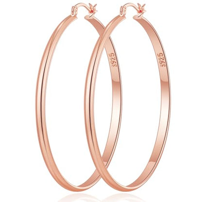 3mm Wide Large Hoop Earrings for Women Hypoallergenic 925 Sterling Silver Post Gold Earrings Lightweight Silver Hoop Earrings Oversize Big Gold Hoops 30/40/50/60MM - color: Rose Gold, size: 60mm