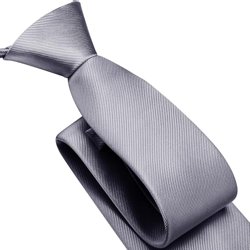 GUSLESON 3.15"（8cm） Mens Pre-tied Adjustable Zipper Tie Solid Necktie for Business and Wedding - color: Grey