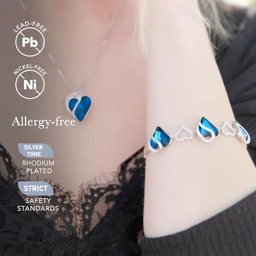 Leafael Infinity Love Heart Gift Bracelet for Women, Birthstone or Healing Stone Crystal, Silver Tone Birthday Jewelry for Her, Mom, and Wife, 7-inch Chain and 2-inch Extender - color: 09a-September-Bermuda Sapphire Blue