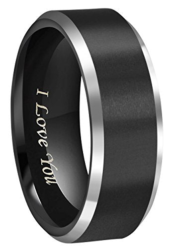 CROWNAL 4mm 6mm 8mm Black Tungsten Couple Wedding Bands Rings Men Women Polished Beveled Edges Matte Brushed Finish Engraved I Love You Size 3.5 To 17 - color: 8mm Black Polished Edge