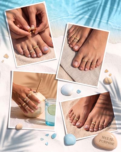 9PCS Toe Rings for Women Non Tarnish - Adjustable 14K Gold Filled Toe Ring | Silver Dainty Open CZ Toe Rings Set,Waterproof Summer Beach Foot Jewelry - color: Gold