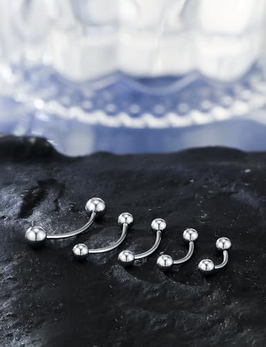 20G 16G 14G 12G Eyebrow Ring Piercing Jewelry Surgical Steel Vertical Labret Lip Ring Rook Daith Earrings Navel Small Tiny Belly Button Ring Piercing Jewelry for Women Men Silver Black Gold - color: Silver, size: 20G