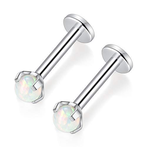 GAGABODY G23 Titanium 16G 6/8/10mm Clear CZ/Opal Internally Threaded Labret Monroe Lip Studs 6mm Helix Cartilage Tragus Earring Piercing - color: 16G-2Pcs - Length:10mm Opal:3mm