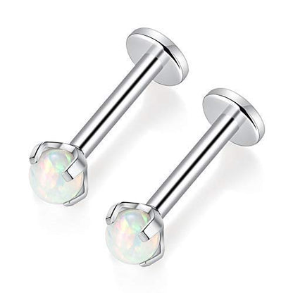 GAGABODY G23 Titanium 16G 6/8/10mm Clear CZ/Opal Internally Threaded Labret Monroe Lip Studs 6mm Helix Cartilage Tragus Earring Piercing - color: 16G-2Pcs - Length:10mm Opal:3mm