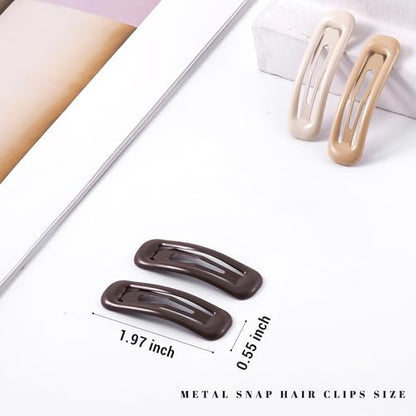 20 PCS Small Rectangle Hair Barrettes For Women Non Slips Snap Clips For Thin Fine Hair,Bright Black Brown Beige,1.97 x 0.55Inch - color: Bright Black Brown Beige