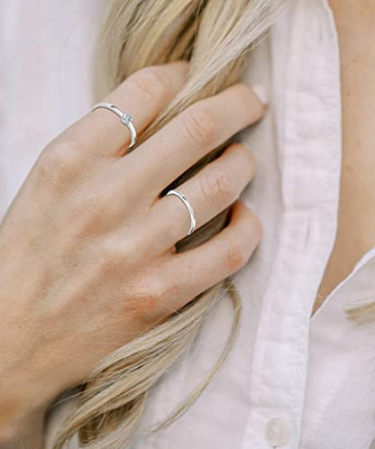 RLMOON Gold Ring Set for Women Dainty Silver Rose Gold Stackable Rings | 14K Gold Plated Simple Heart CZ Pinky Stacking Thumb Rings Plain Band Size 4-12(8-12PCS) - color: Silver Rings
