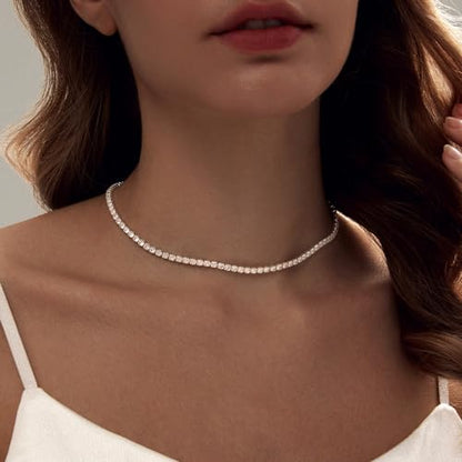 Luxval Tennis Necklace 14K Gold Plated Rhinestone Butterfly Choker Necklaces for women Dainty Zirconia Cut Faux Diamond chain 3mm - color: Silver-tennis