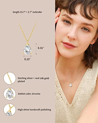 S.Leaf 18K Gold Plated Cubic Zirconia Choker Necklace for Women 925 Sterling Silver Layered Coin Moon Star Heart Circle Crystal Lariat Pendant Necklaces Gifts for Women Trendy - color: Teardrop_Gold