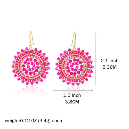Colorful Summer Beaded Earrings For Women Crystals Glass Bead Dangle Drop Bohemia Earrings Statement Earrings For Women - color: Hot Pink