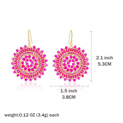 Colorful Summer Beaded Earrings For Women Crystals Glass Bead Dangle Drop Bohemia Earrings Statement Earrings For Women - color: Hot Pink