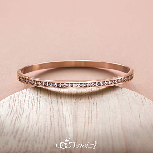 555Jewelry Womens Stainless Steel Fashion Cuff Hinged Lock Bangle Bracelet - color: Pink Rose Gold