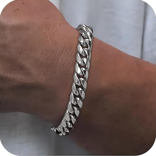 Cuban Link Bracelet for Men, 10mm Wide, Smooth Exquisite Casual Cuba Mens Cuff Jewelry Gift - size: 7.4 in