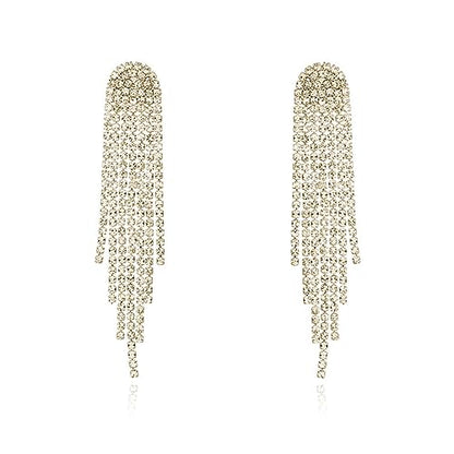 HERIER Rhinestone Earrings Dangling for Women Chandelier Statement Tassel Earrings Girls Silver Sparkly Drop Cubic Zirconia Crystal Earrings Long Dangle Costume Jewelry - color: Gold-Round Tassel