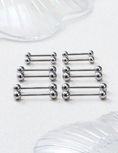 16G 14G Surgical Steel Shiny Ball Nipple Tongue Shield Ring Barbell Body Piercing Jewelry Retainer 12-16mm 12PCS - style: 12PCS - 16G Silver