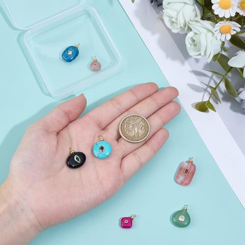 BENECREAT 7 Pcs Natural Stone Pendant, 7 Styles Smooth Polished Gemstone Charms with Real 18K Gold Plated Brass Findings for Jewelry Making DIY Necklace Earrings