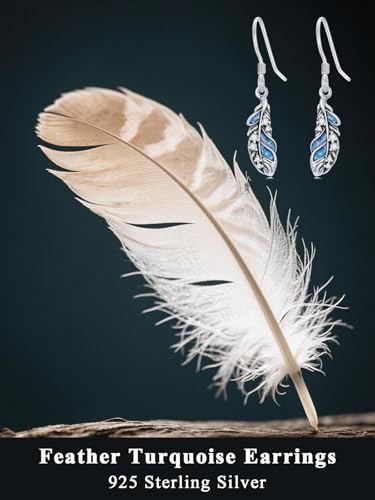 Dorunmo s925 Sterling Silver Western Dangle Drop Earrings Birthday Jewelry Gifts for Women - style: Turquoise Feather