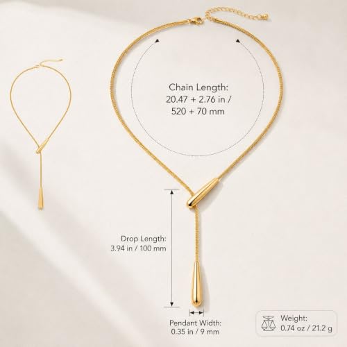 Roe Dolph Snake Chain Lariat Necklace for Women Gift Fashion Accessory Adjustable Y Necklace Sliding Bead Drop Pendant Gold Tone Silver Tone - color: A1：gold