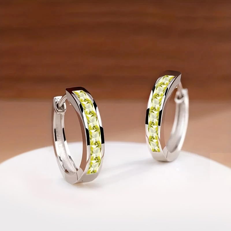 Fashionable Hoop Earrings with Princess Square Cubic Zirconia for Women - color: E4276
