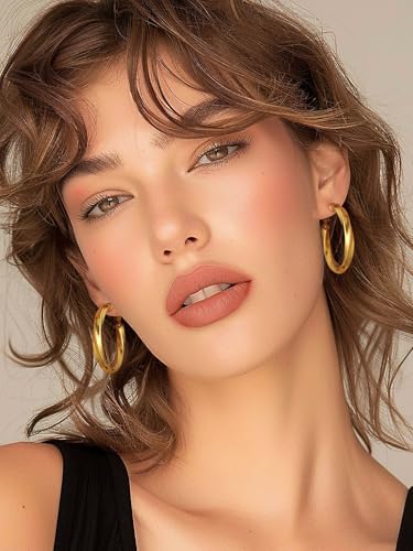 FindChic Twisted Hoop Earrings for Women, Silver/Black/14K Gold Plated Hypoallergenic Hollow Tube Rounded Loop Earrings, 30mm/40mm/60mm/80mm Hoops with Custom Name Options and Gift Box - color: c.Gold, size: 40MM