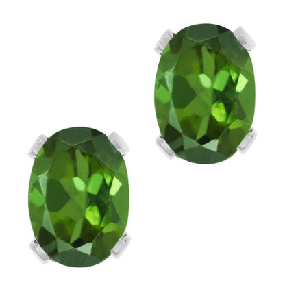 Gem Stone King Oval Gemstone Birthstone Stud Earrings for Women Men | Oval Cut 7X5MM | Fine Jewelry Gifts for Mom Dad Wife Him Her - style: Green Tourmaline, October