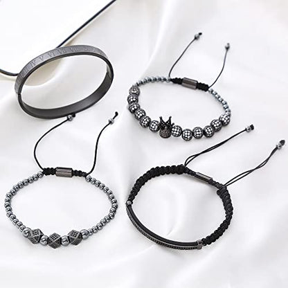 Mens Bracelet Beaded Bracelets Micro Pave Zircon Bracelets for Men Women Bracelets for Men Stainless Steel Cuff Bangle - color: B-black