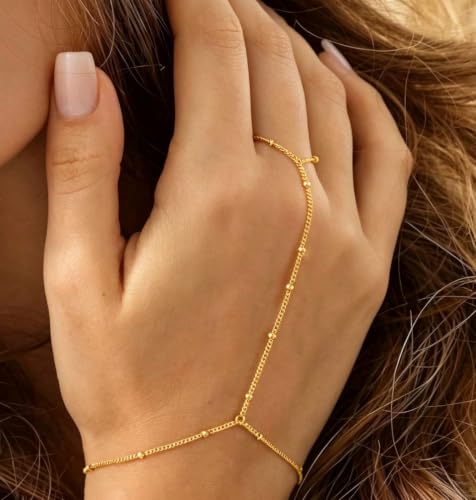 Evil Eye, Heart, Cross-Gold Ring Bracelet Hand Chain Layered Finger Bracelets for Women Delicate Link Chain Jewelry - style: satellite Chain bracelet-gold