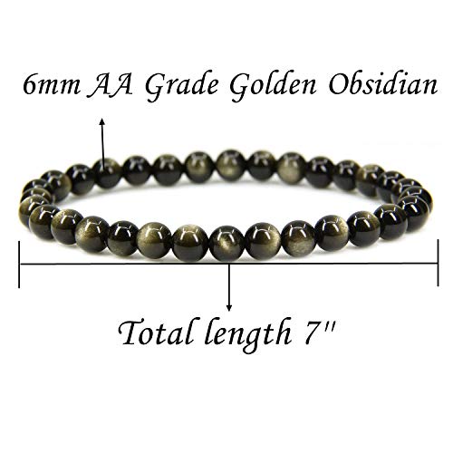 Angelstones Gemstones 6mm Round Beads Healing Crystal Bracelet for women | Natural Gemstone, Handmade Gifts for Women, Healing Crystal Round Beaded Stretch Bracelets, Unisex Jewelry for Women and Men - color: Golden Obsidian