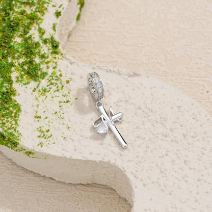 PROESS Initial Cross Charm 925 Sterling Silver Letter A B C Pendant Dangle Charm Beads for Bracelet Initial Cross Jewelry Gifts for Women - style: 13-M