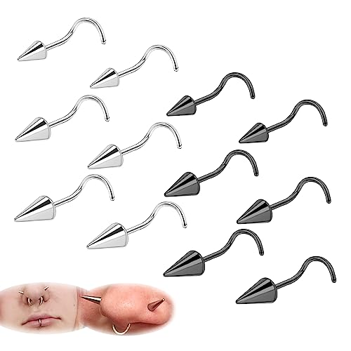 ZS 20G Spike Nose Rings Studs, 18G Stainless Steel Spike Stud Earrings, 16G Septum Lip Rings Cartilage Tragus Helix Piercing for Women Men - color: 12pcs 20g nose screw studs