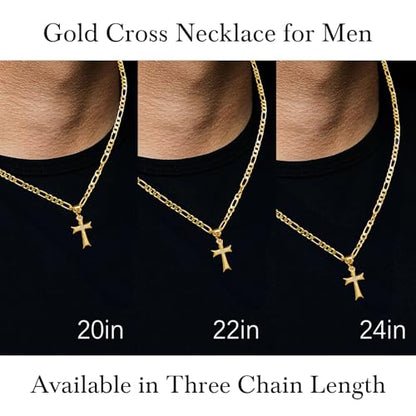 AIGAMIT Cross Necklace for Men Gold Cross Necklace for Men | 14K Gold Cross Chain for Mens Cross Necklaces Cubic Zirconia Gold Cross Pendant Necklace for Men Cross Necklaces 20/22/24in - size: 20 inches