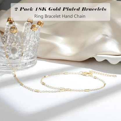Emibele Gold Bracelets for Women, 18K Gold Plated Hand Chain, Cubic Zirconia Stainless Steel Non Tarnish Hand Chain Bracelet with Finger Ring, Adjustable Trendy Jewelry Valentines Day Gifts for Women - style: Sparkling Chain