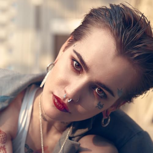 ONESING 20-30 Pcs Septum Rings 16G Septum Jewelry - Surgical Steel Piercings Horseshoe Helix Daith Smiley Tragus Lip Rings Nose Hoop Hinged Seamless Piercing Jewelry for Women Men - color: Silver/Round Ball-16G-8mm