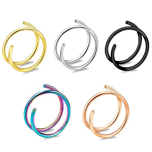 20G Double Nose Ring Hoop for Single Piercing - 2-36 Pcs Jewelry for Women - color: 5 color