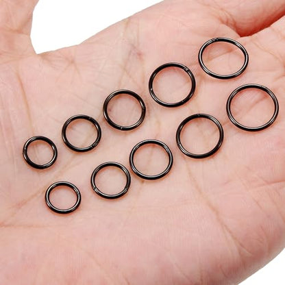 10PCS 20G/18G Surgical Steel Hinged Clicker Segment Nose Rings Hoops Septum Lip Ring Hoop Cartilage Tragus Helix Sleeper Earrings Piercing Jewelry for Women Men 6mm 7mm 8mm 9mm 10mm - color: 18g,6/7/8/9/10mm,black